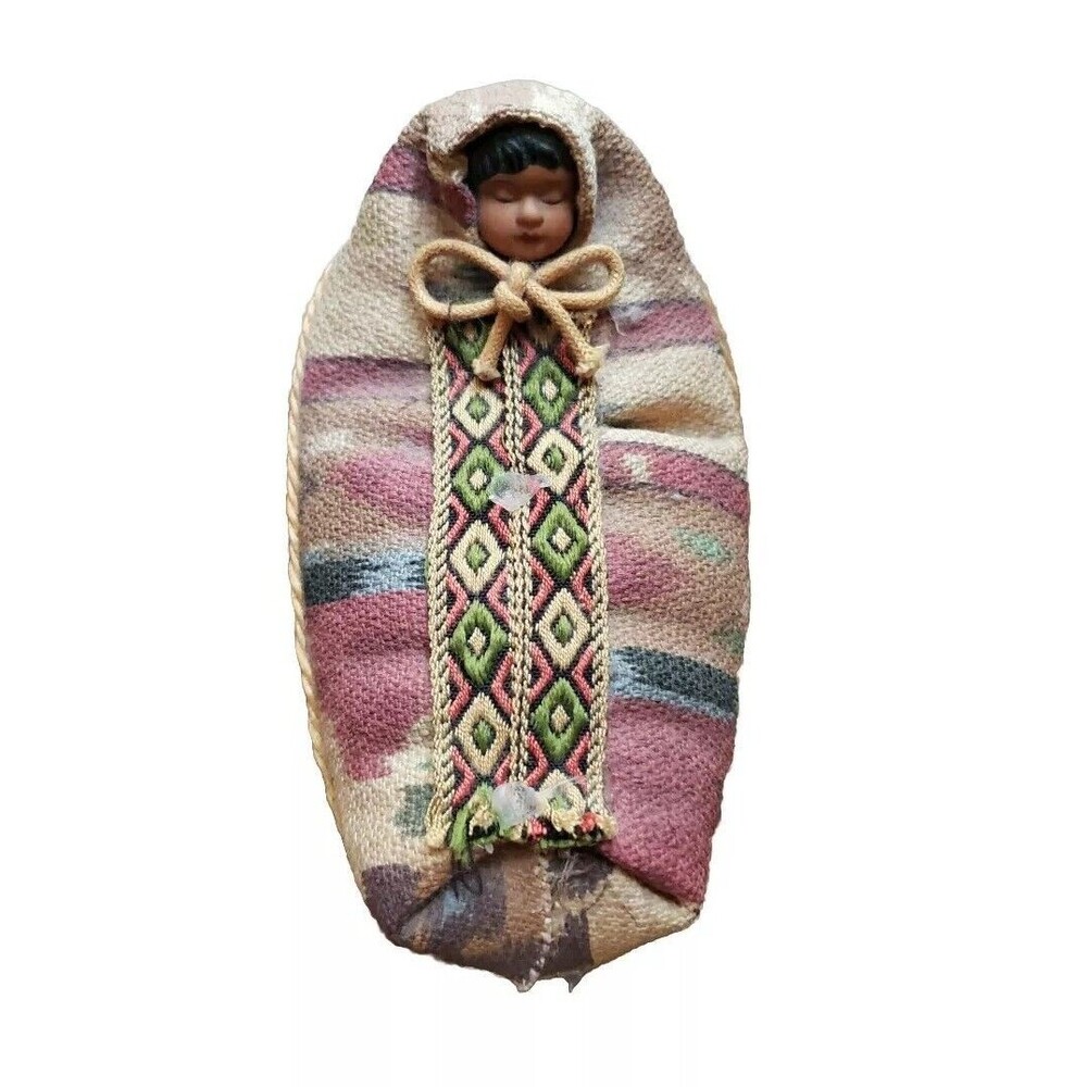 Ganz Native American Doll Cradle Board Decoration Handmade in Taiwan Vintage